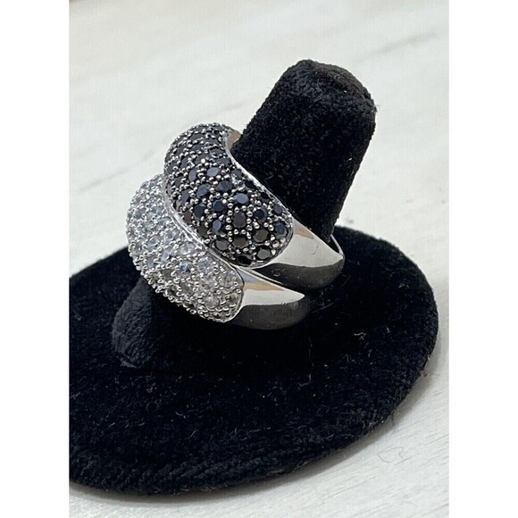 925 STERLING SILVER PAVÉ SET CZ DOUBLE BAND RING, SIZE 6.25 - Regency Mob Wife - Picture 2 of 13